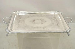 Antike englische viktorianische rechteckige versilberte Servierplatte bzw. Bar-Tablett auf Pfotenfüßen