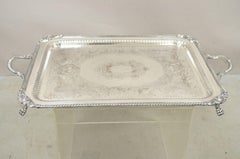 Antique English Victorian Rectangular Silver Plated Platter Tray on Paw Feet