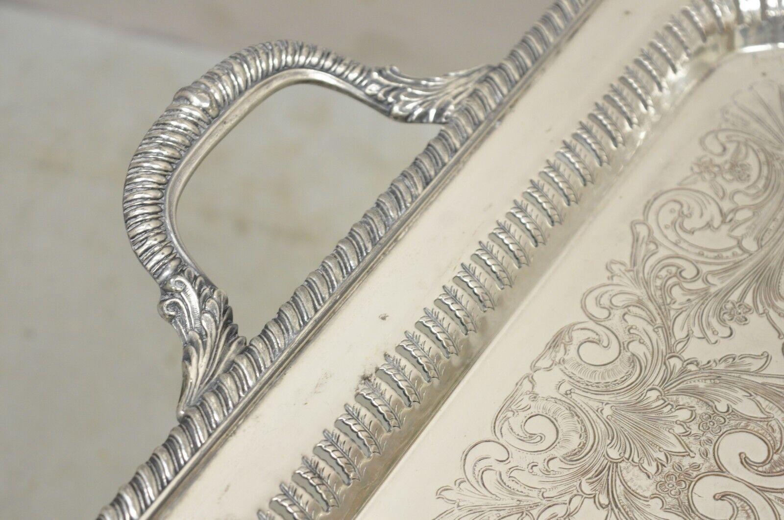 20th Century Antique English Victorian Rectangular Silver Plated Platter Tray on Paw Feet For Sale