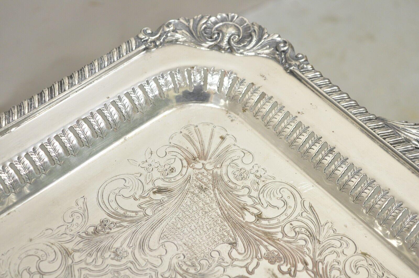 Antique English Victorian Rectangular Silver Plated Platter Tray on Paw Feet For Sale 4