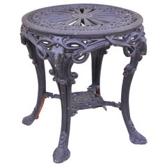 Antique English Victorian Regency Cast Iron Round Pub Center Table Rams Heads
