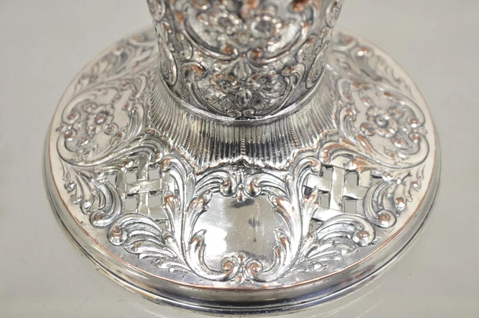 Antique English Victorian Repousse Silver Plated Cherub Vase Brides Basket For Sale 3