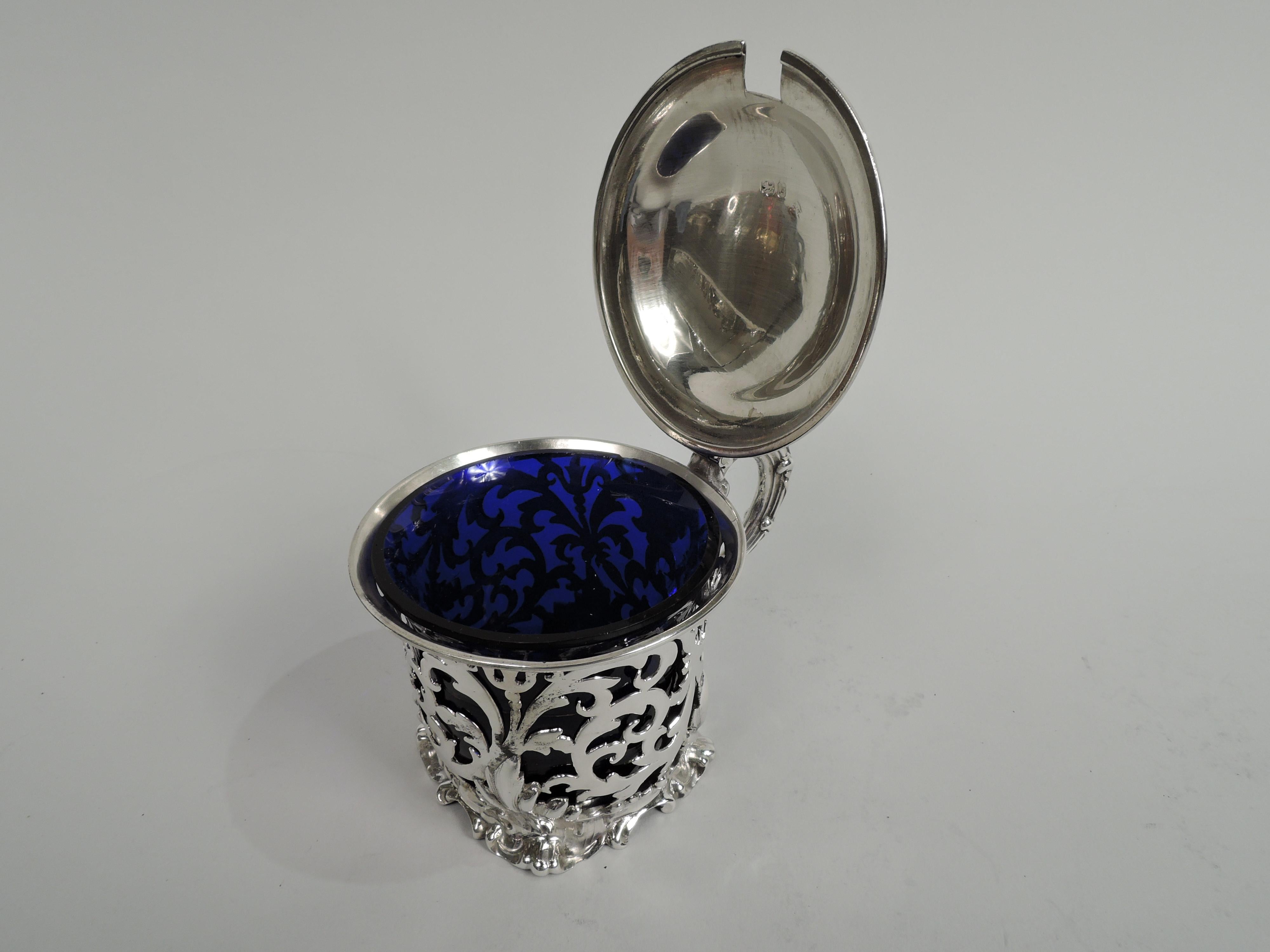 Rococo Revival Antique English Victorian Rococo Sterling Silver Mustard Pot For Sale