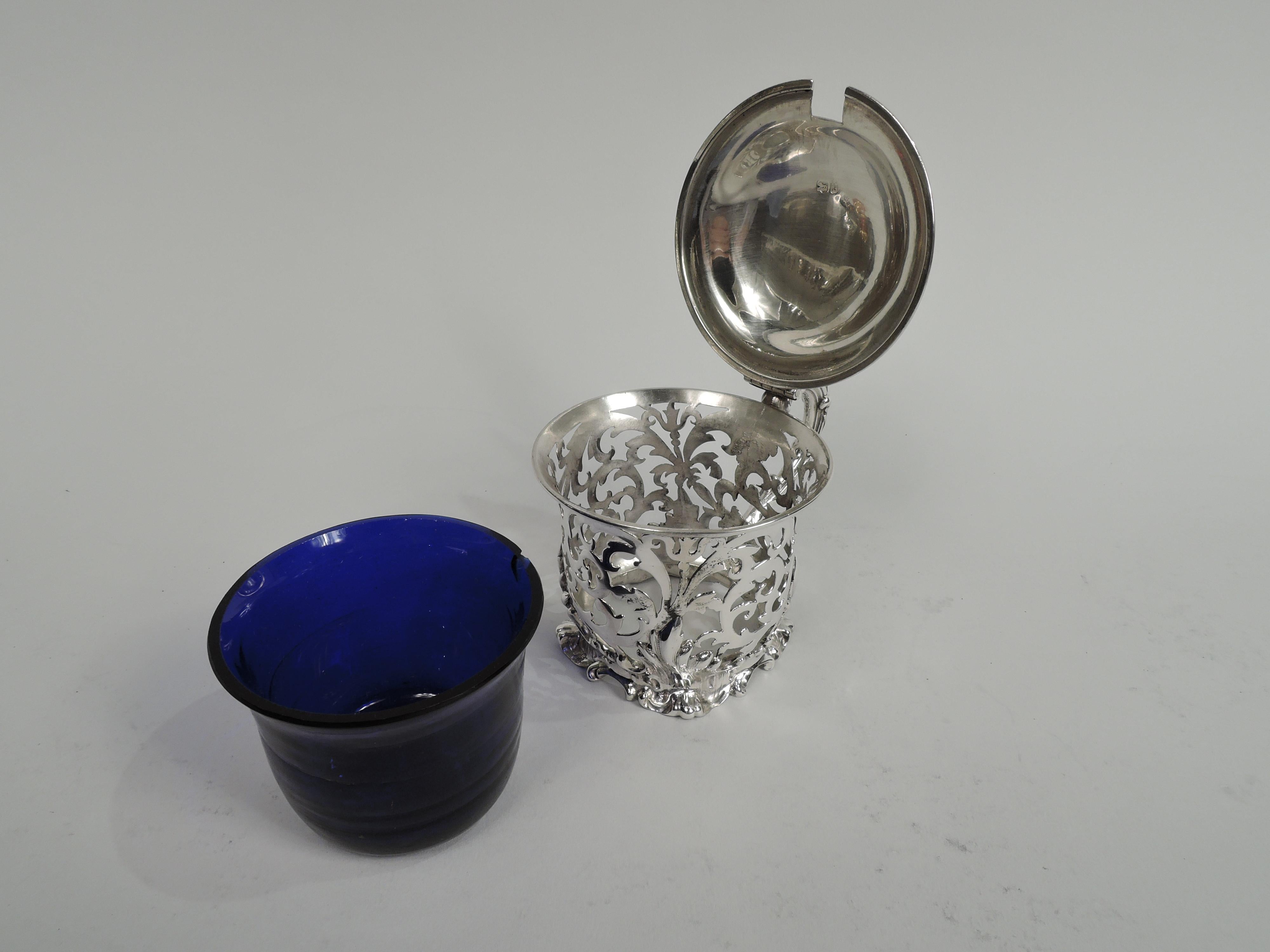 Antique English Victorian Rococo Sterling Silver Mustard Pot In Good Condition For Sale In New York, NY
