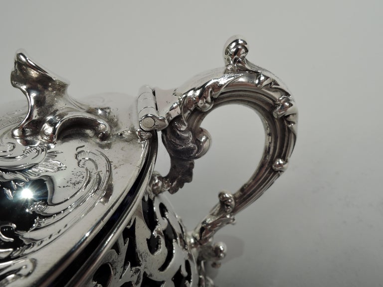 Mid-19th Century Antique English Victorian Rococo Sterling Silver Mustard Pot  For Sale