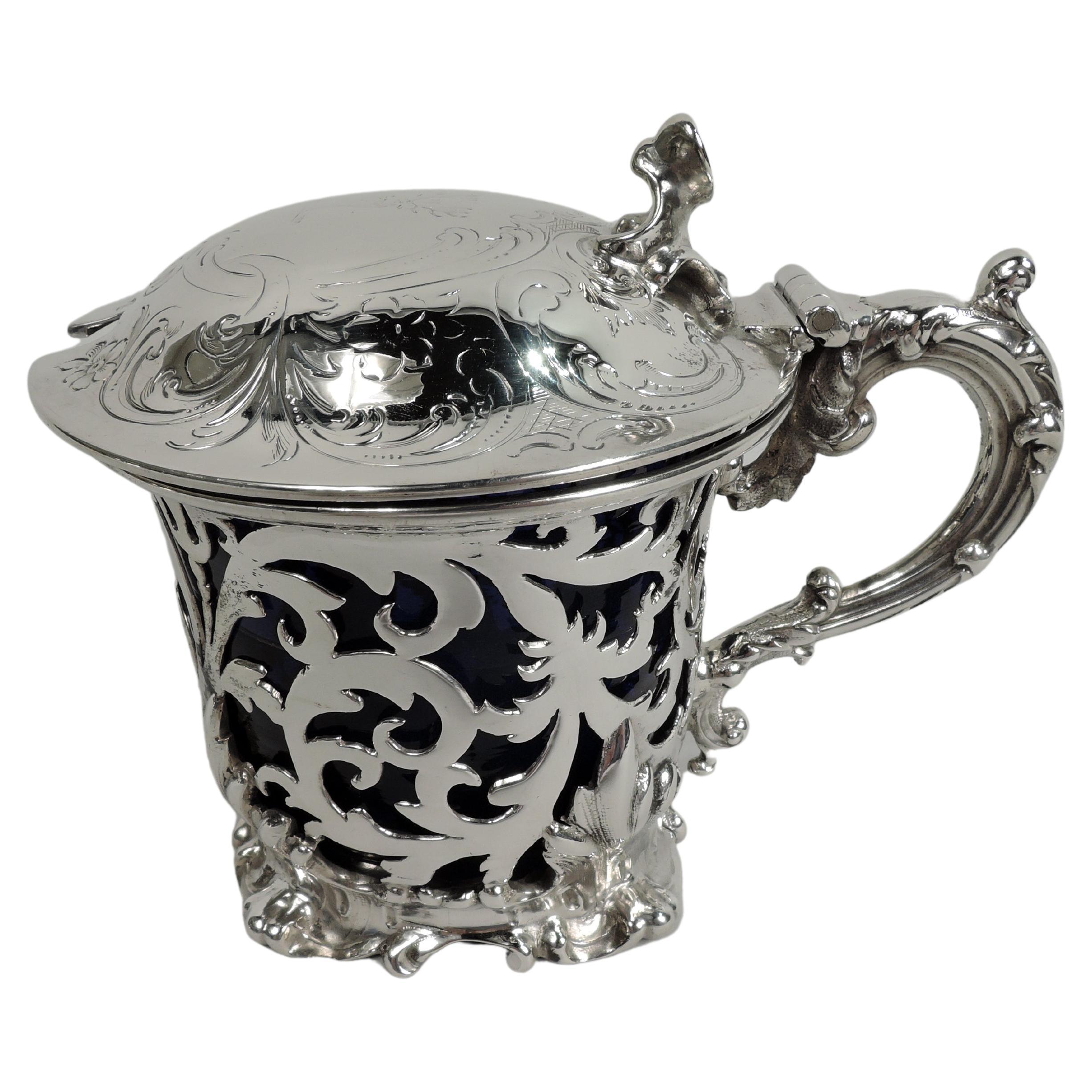 Antique English Victorian Rococo Sterling Silver Mustard Pot 