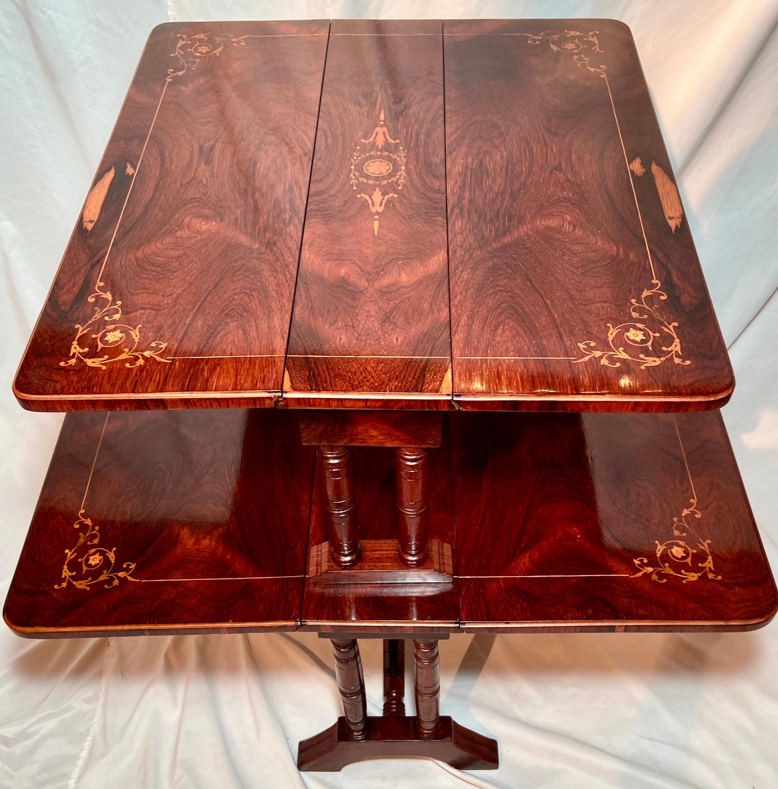 Antique English Victorian rosewood double pembroke table, Circa 1890.