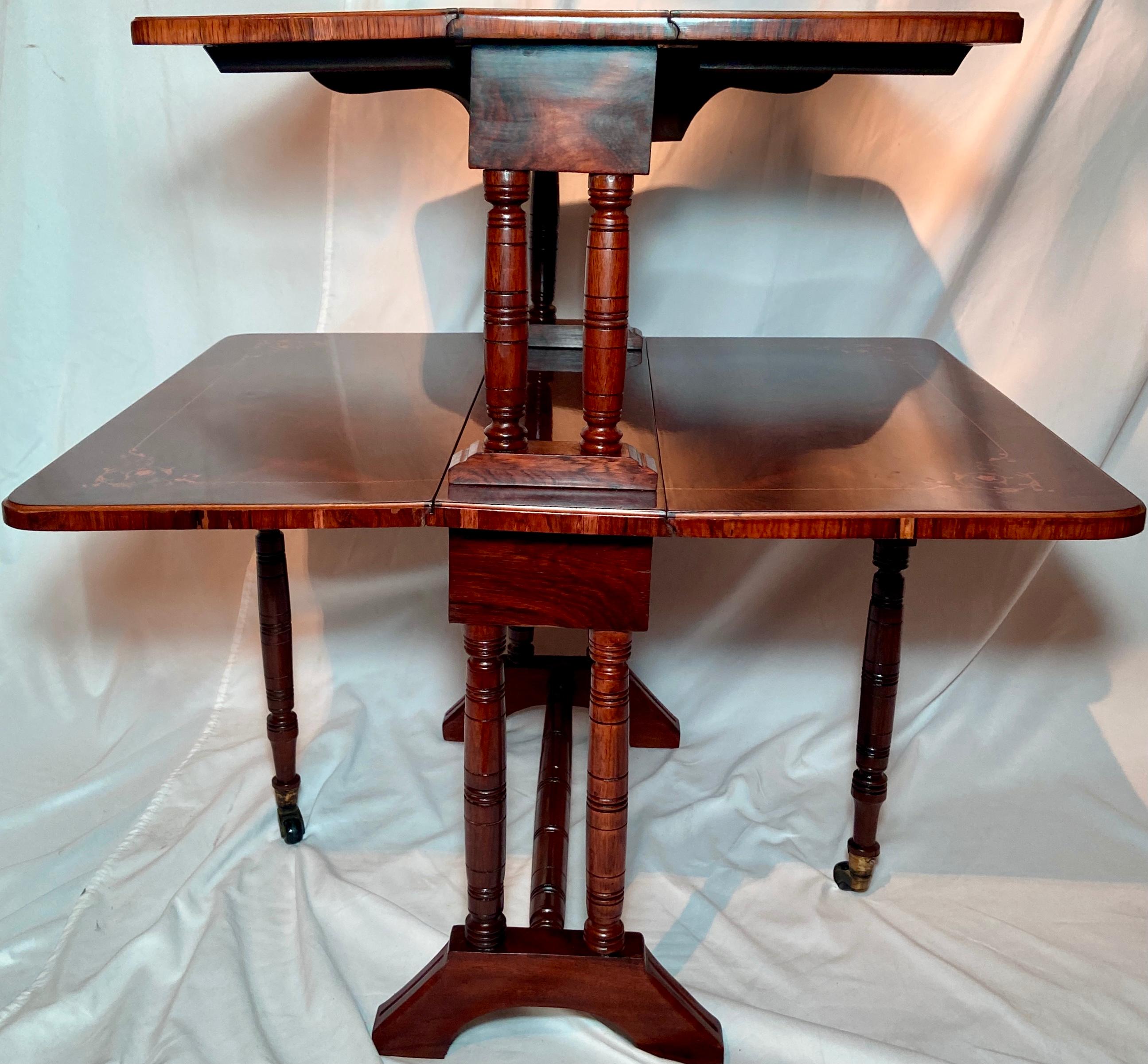 Antique English Victorian Rosewood Double Pembroke Table, Circa 1890 In Good Condition For Sale In New Orleans, LA