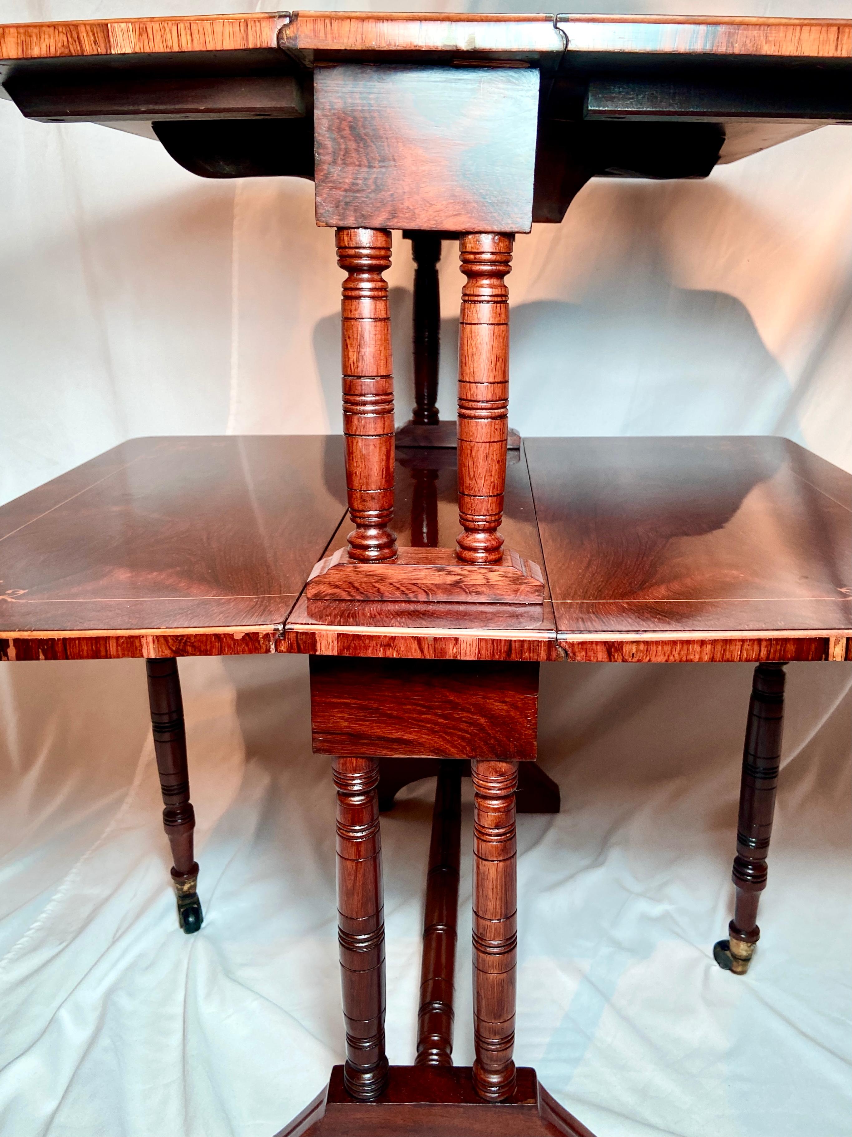 Antique English Victorian Rosewood Double Pembroke Table, Circa 1890 For Sale 1