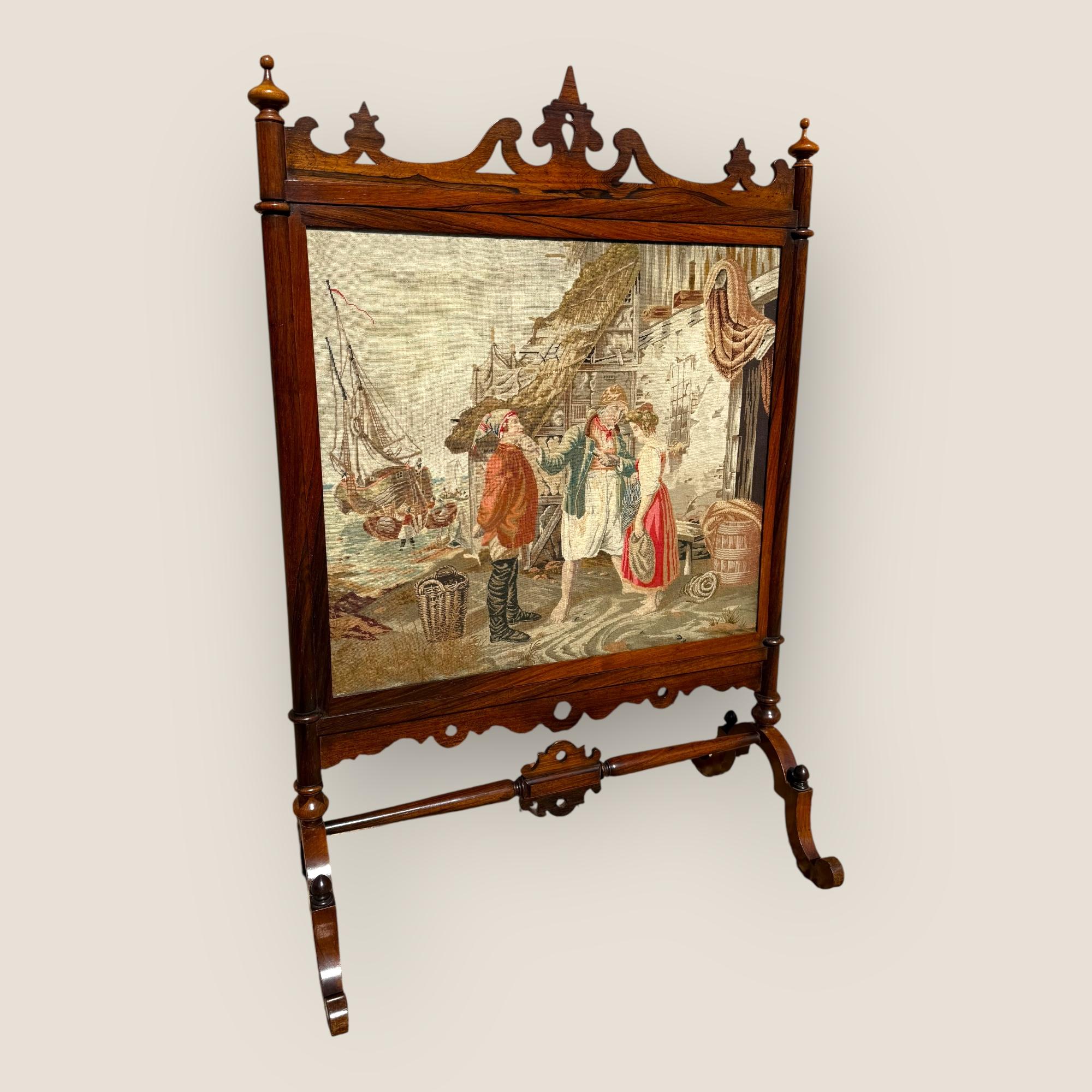 Antico parafuoco vittoriano inglese in legno di palissandro e agugliato in vendita 7