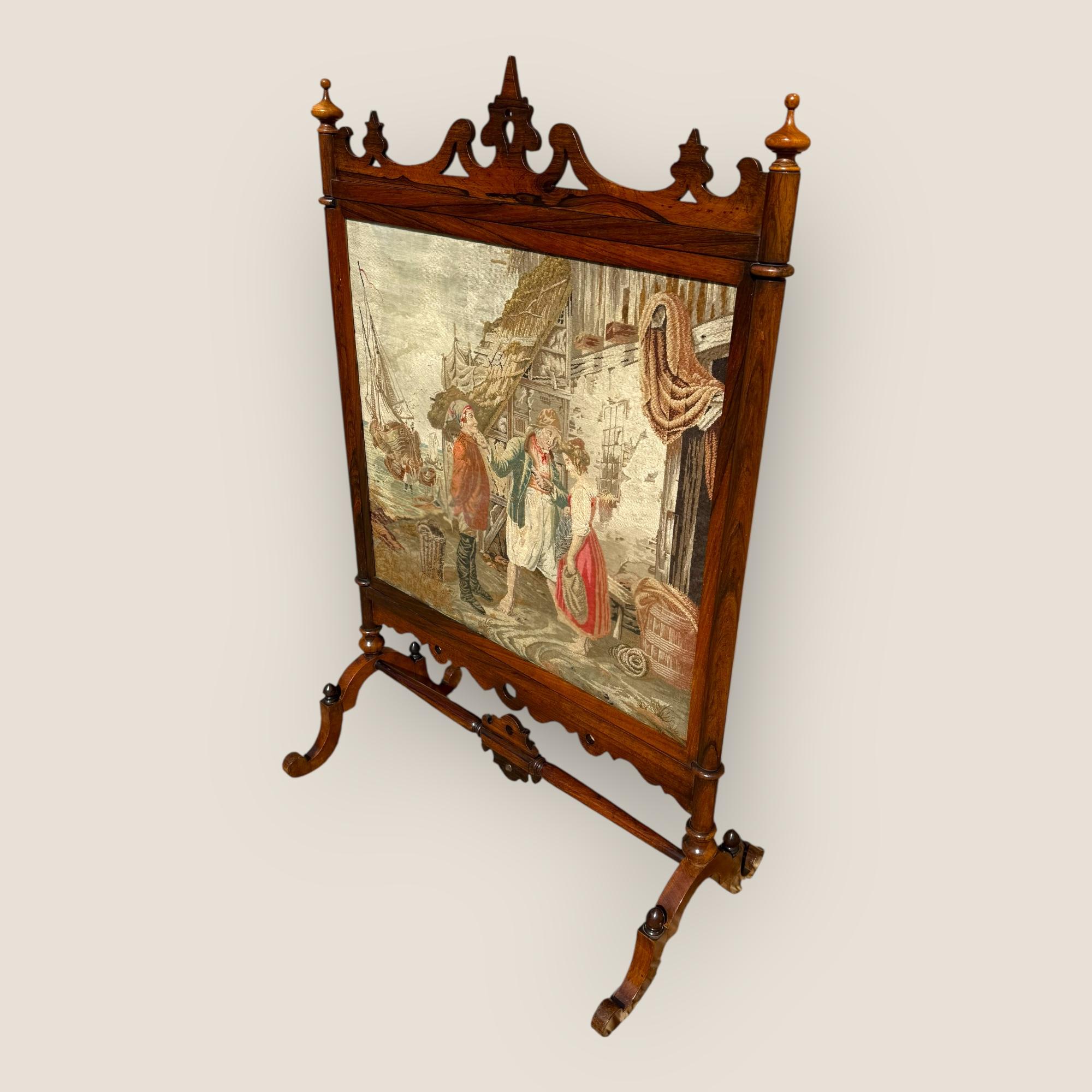 Britannico Antico parafuoco vittoriano inglese in legno di palissandro e agugliato in vendita