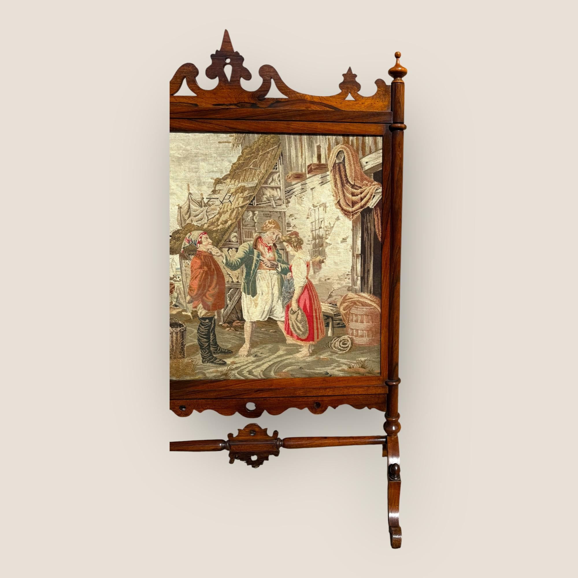 Intagliato Antico parafuoco vittoriano inglese in legno di palissandro e agugliato in vendita