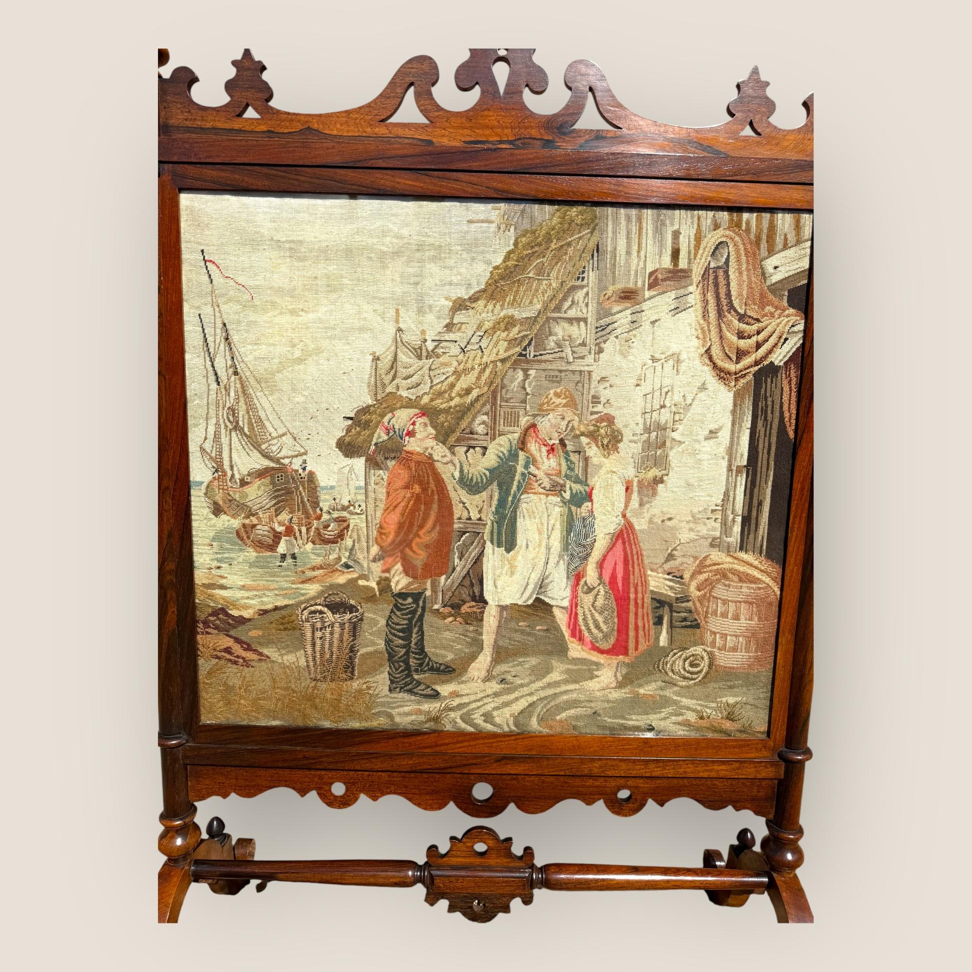 XIX secolo Antico parafuoco vittoriano inglese in legno di palissandro e agugliato in vendita