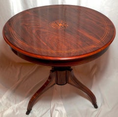 Ancienne table victorienne anglaise en bois de rose avec incrustation, vers 1860- 1870