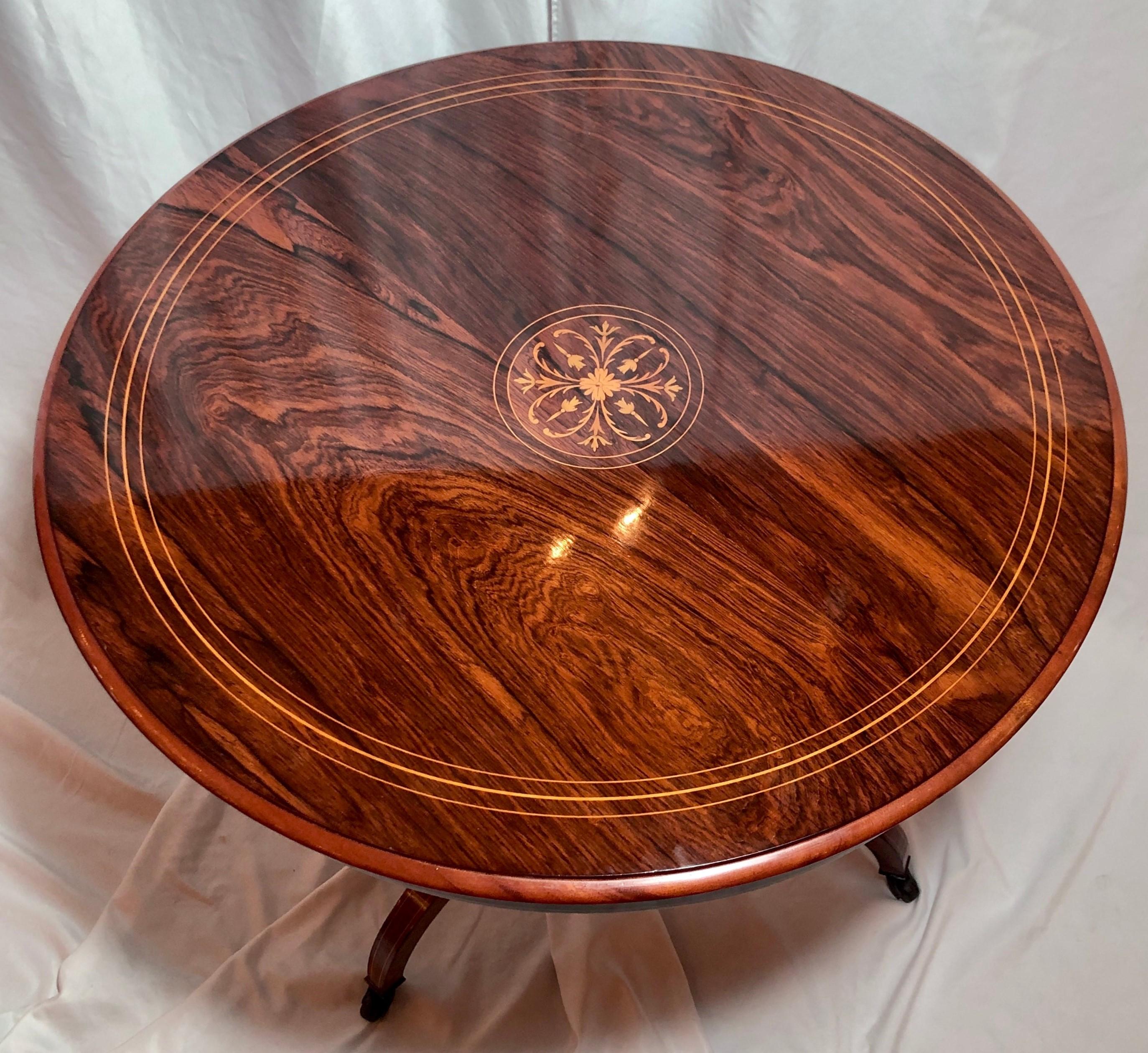 Antique English Victorian Rosewood Table with Inlay, Circa 1860- 1870 In Good Condition For Sale In New Orleans, LA