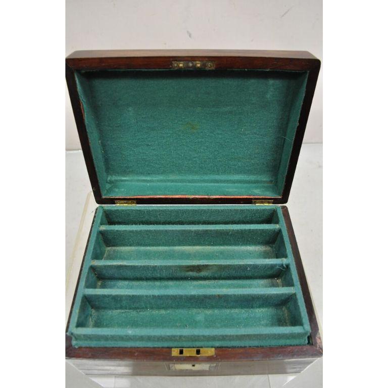 Antique English Victorian Rosewood Vanity Jewelry Box with Mother of Pearl Inlay For Sale 7