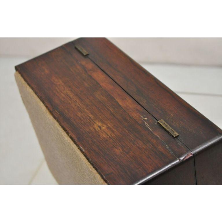 Antique English Victorian Rosewood Vanity Jewelry Box with Mother of Pearl Inlay. Item features a felt lined interior with lift out compartment, very nice English box, unlocked, no key. Circa 19th Century. Measurements: 5.5