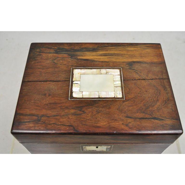 Antique English Victorian Rosewood Vanity Jewelry Box with Mother of Pearl Inlay For Sale 1