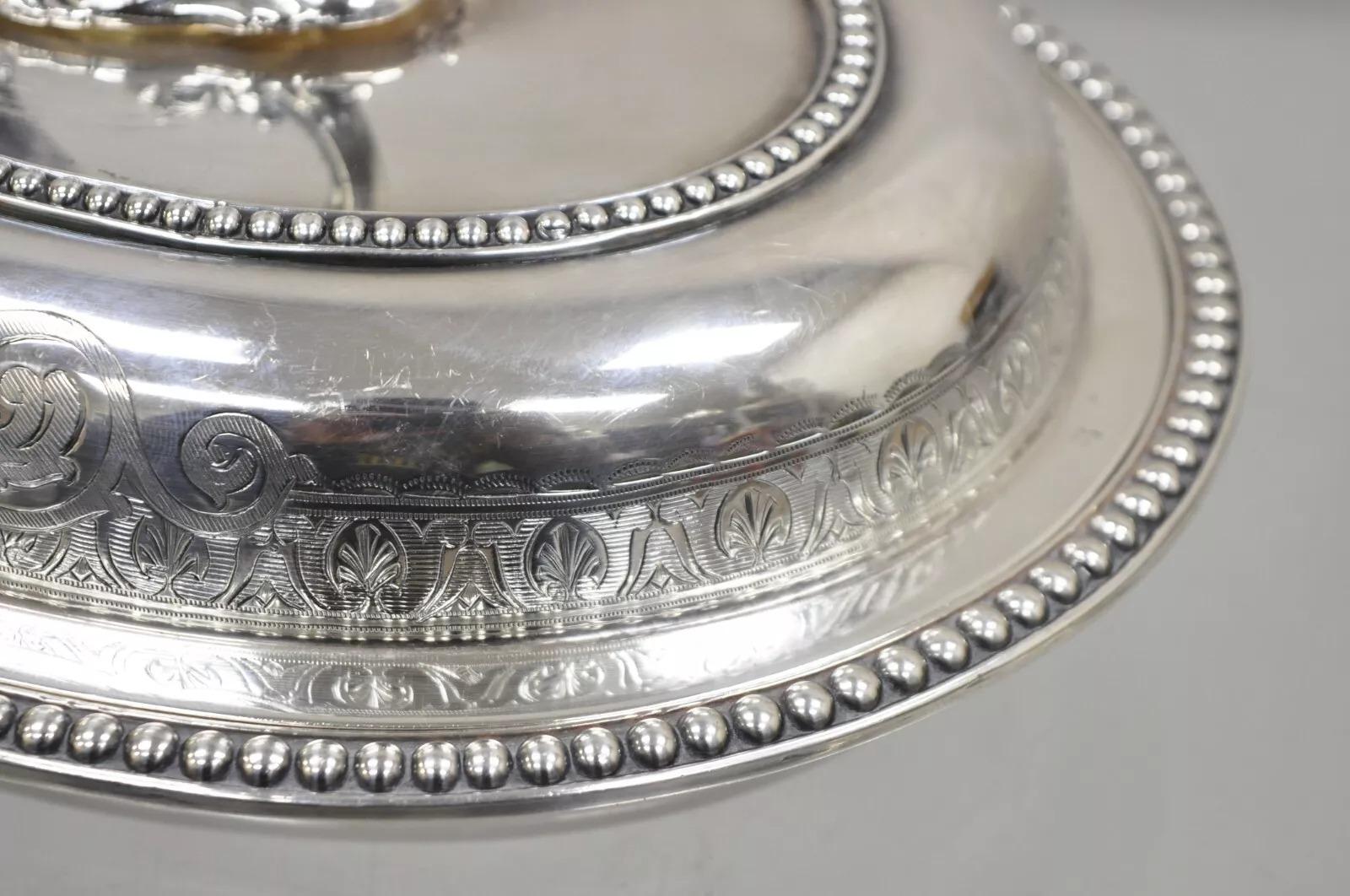 Antigua fuente inglesa victoriana con grabados y volutas para servir verduras Chapado en plata en venta