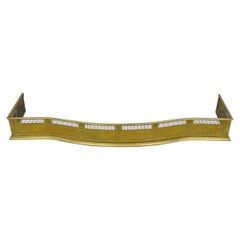 Antique English Victorian Serpentine Drape & Bellflower Brass Fireplace Fender