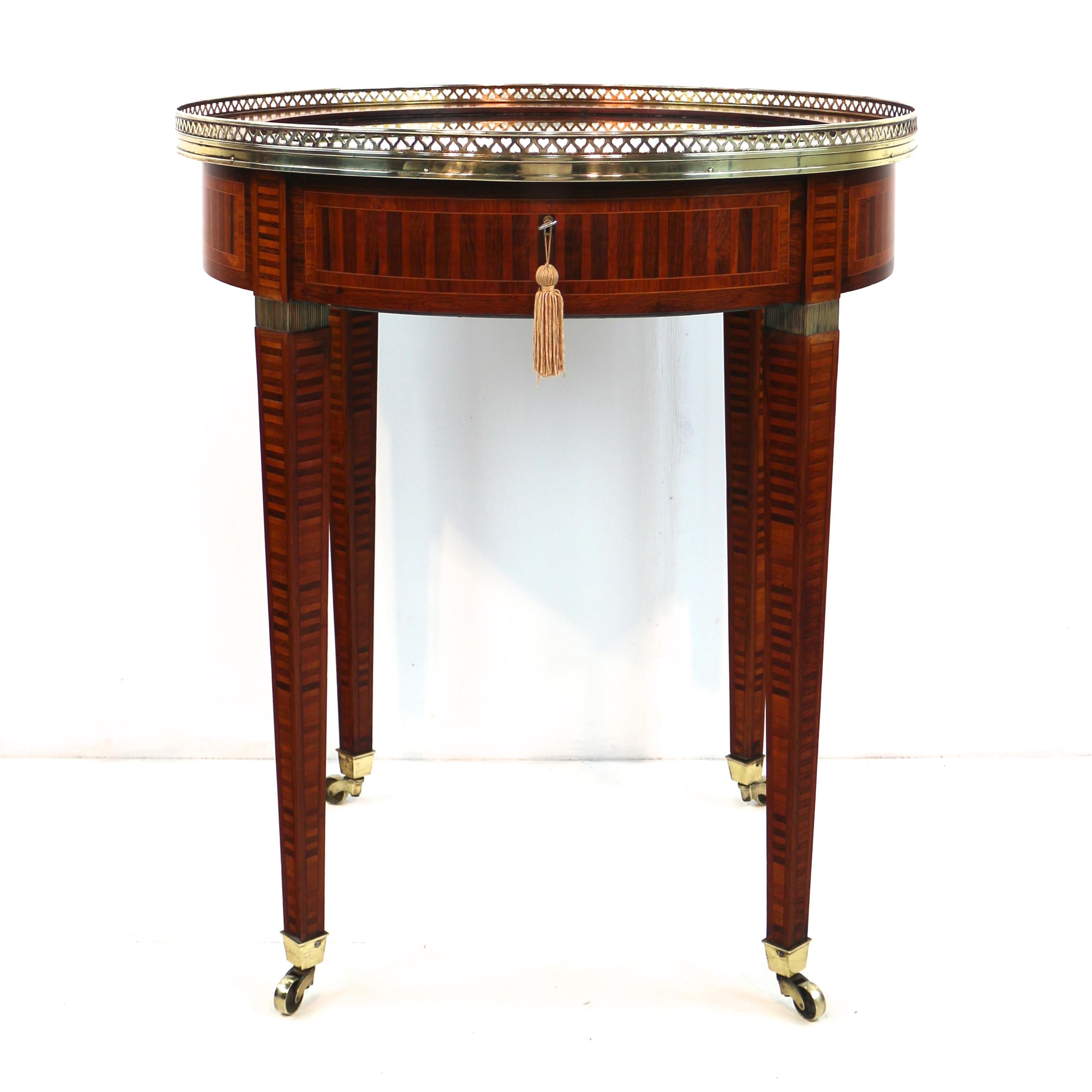Hand-Crafted Antique English Victorian Sheraton Revival Rosewood & Parquetry Bijouterie Table For Sale