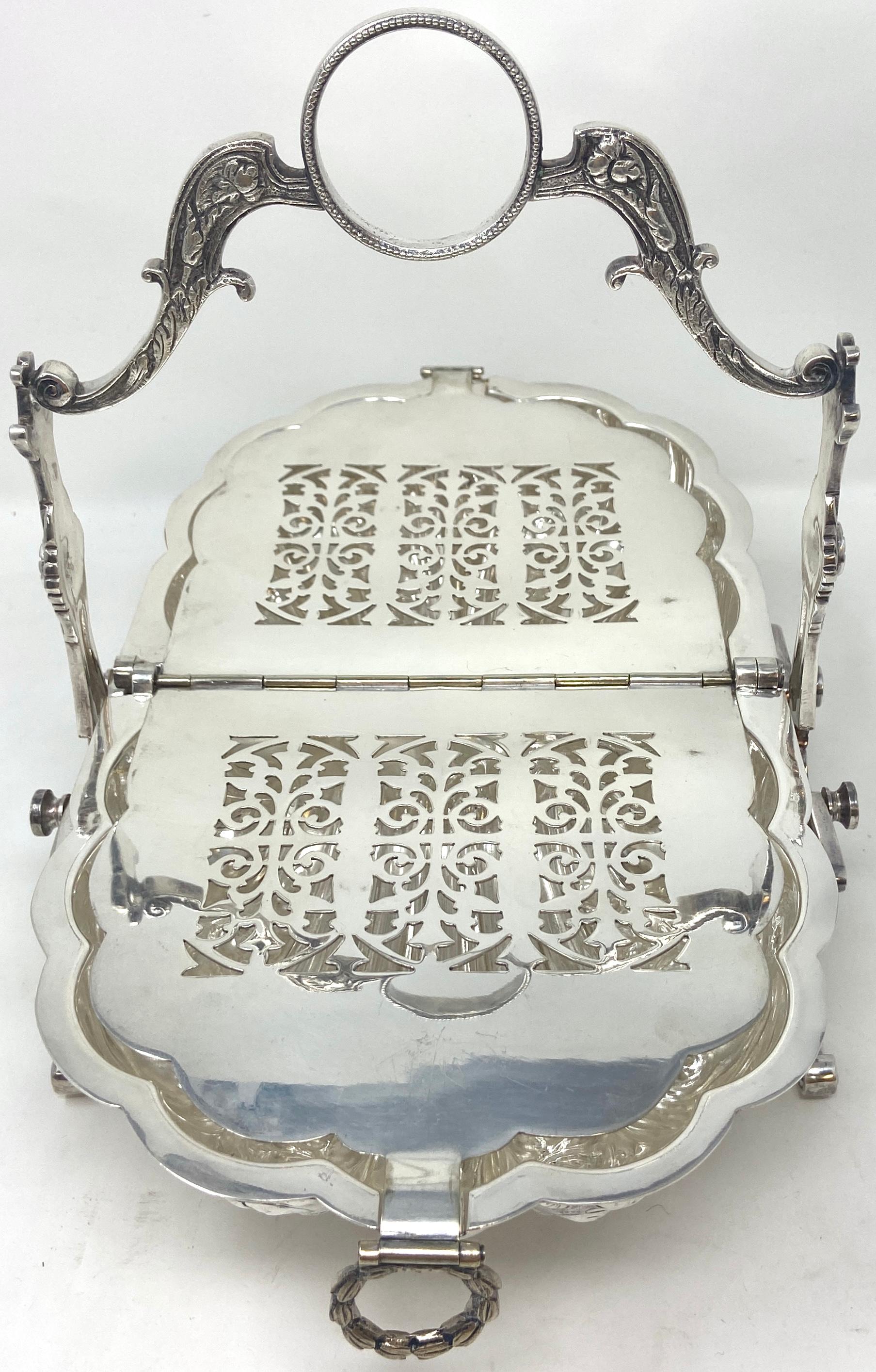 Antique English Victorian Silver Mechanical Clamshell Biscuit Barrel, Ca. 1900's In Good Condition In New Orleans, LA