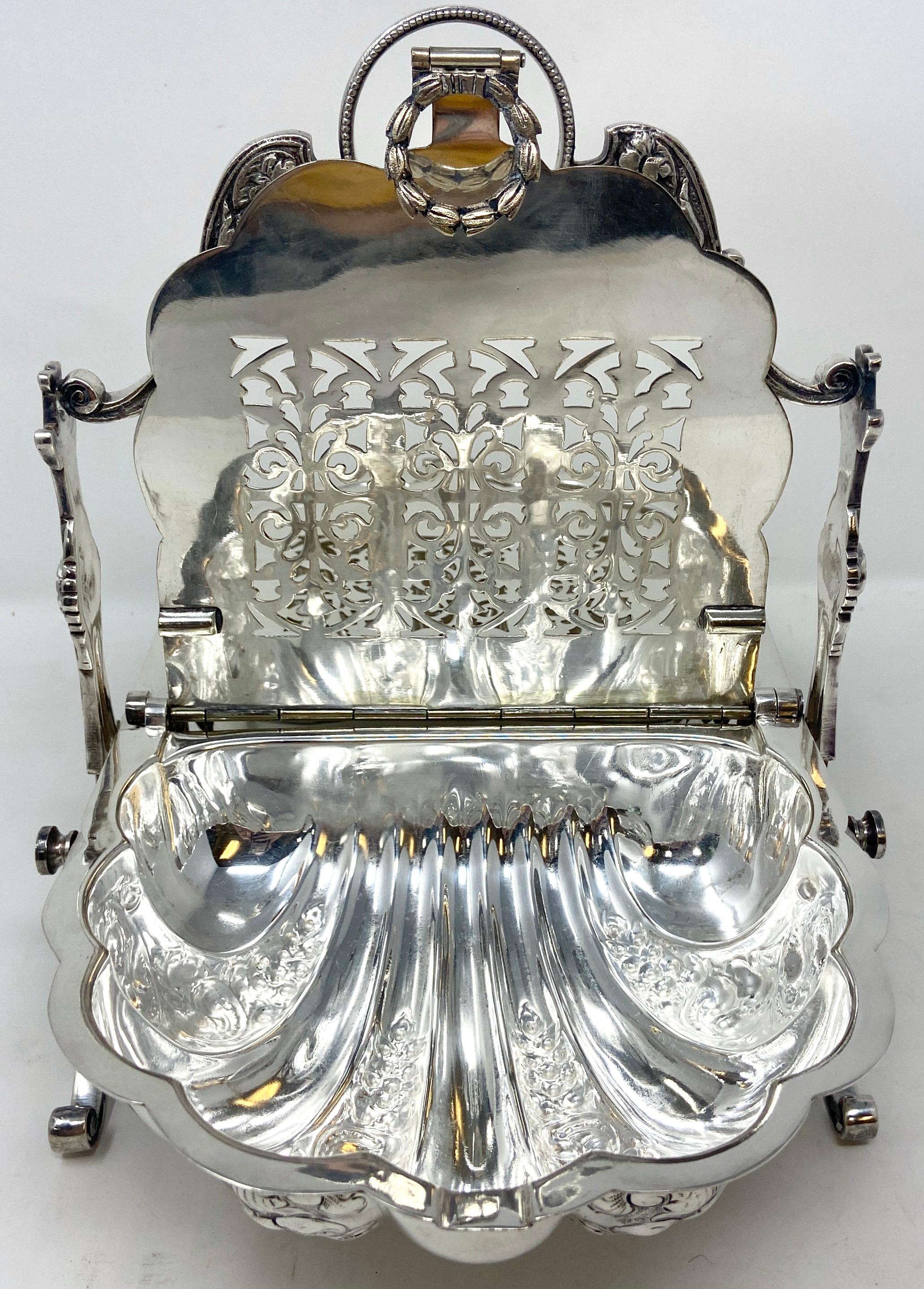20th Century Antique English Victorian Silver Mechanical Clamshell Biscuit Barrel, Ca. 1900's