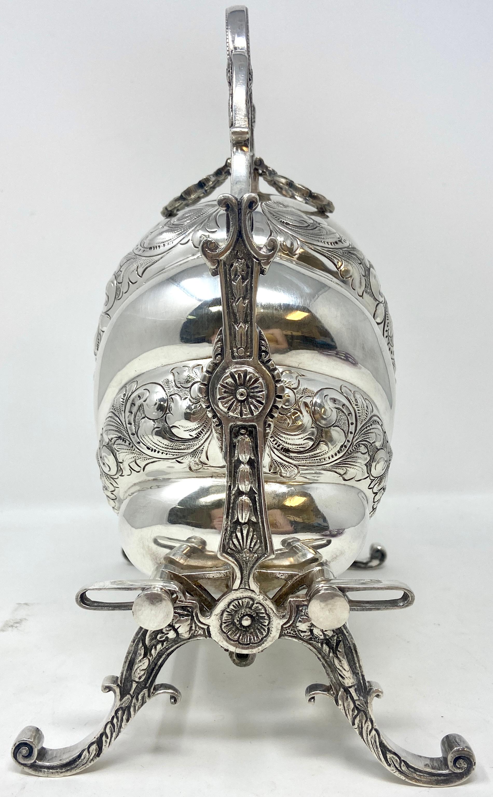 Silver Plate Antique English Victorian Silver Mechanical Clamshell Biscuit Barrel, Ca. 1900's