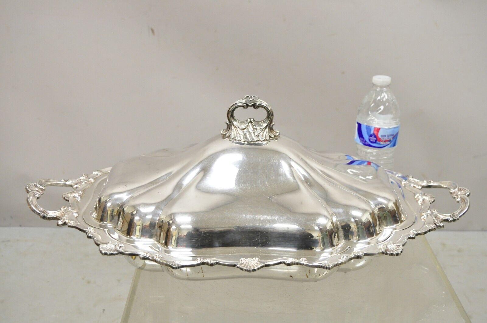 Antique English Victorian Silver Plate Lidded Serving Tureen Platter Dish 6