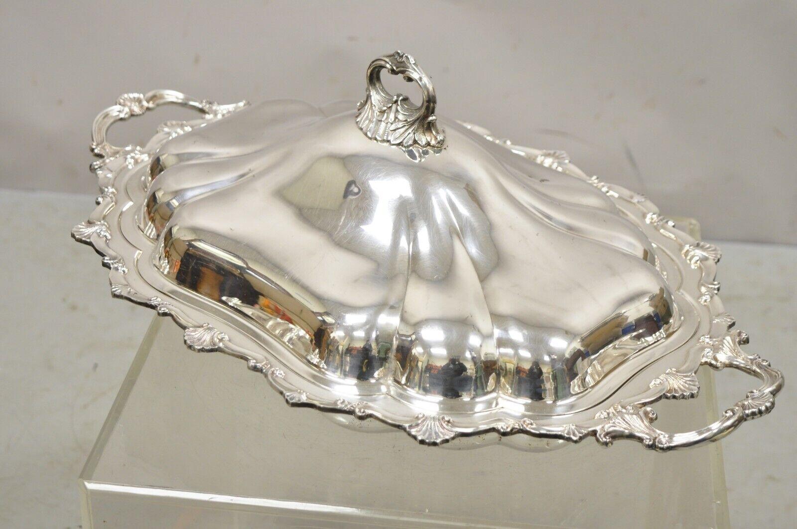 Antique English Victorian Silver Plate Lidded Serving Tureen Platter Dish 8