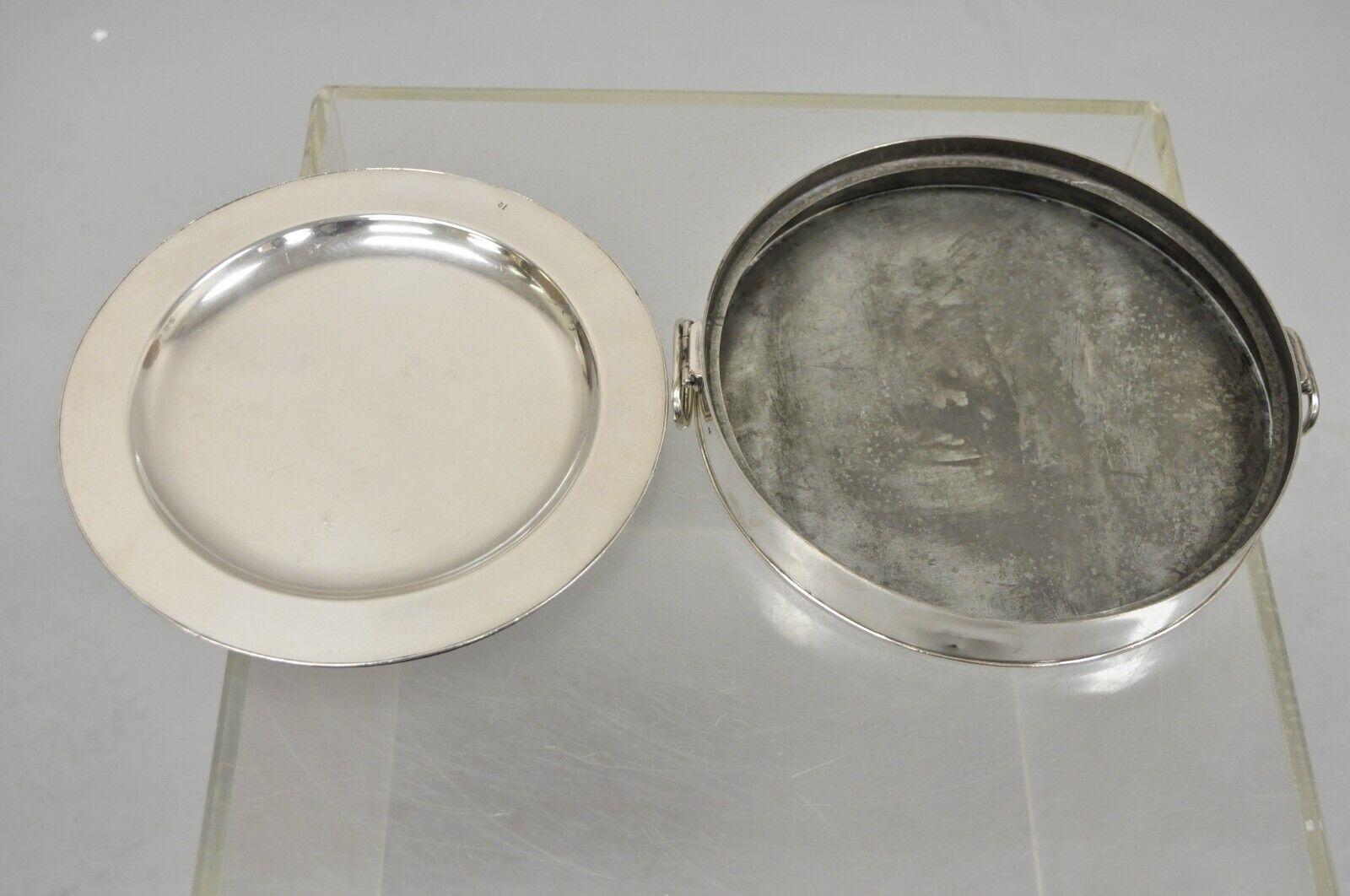 Antique English Victorian Silver Plate On Copper 9.5” Round Serving Plate Warmer For Sale 1