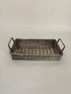 Antique English Victorian Silver Plate Woven Basket with Handles