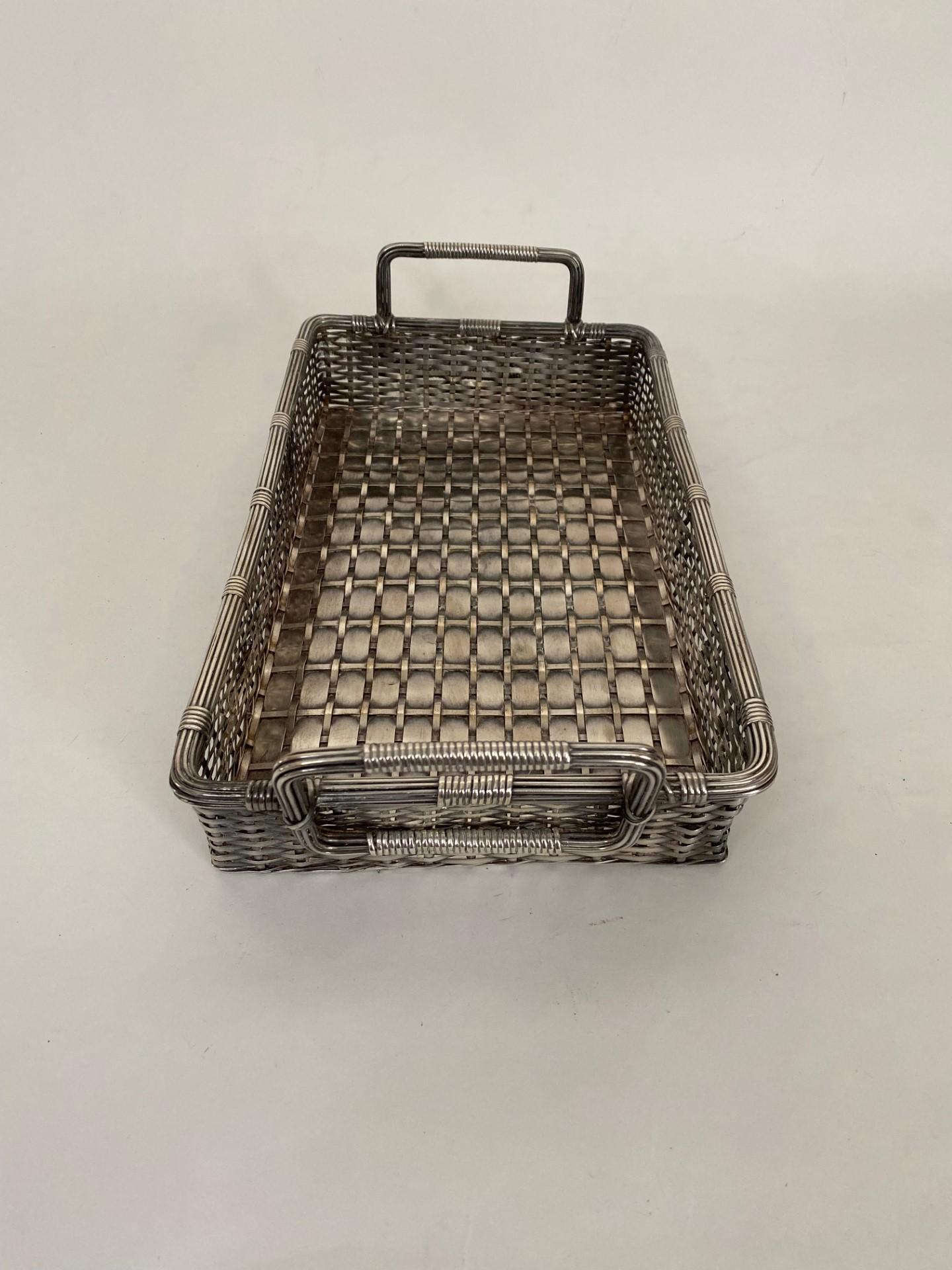 Antique English Victorian Silver Plate Woven Basket with Handles For Sale 2