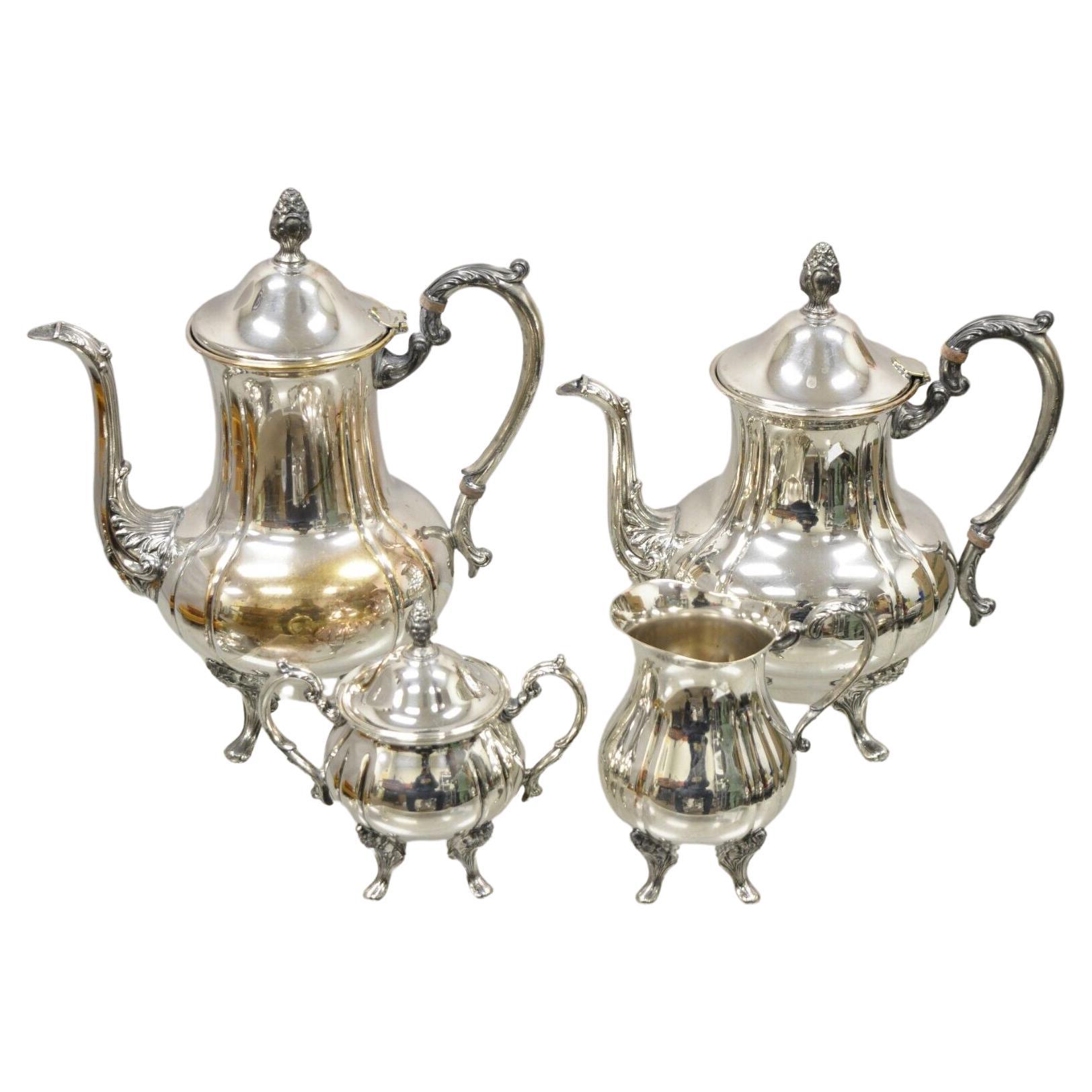 Antique English Victorian Silver Plated Coffee Tea Set, 4 Pc Set For Sale