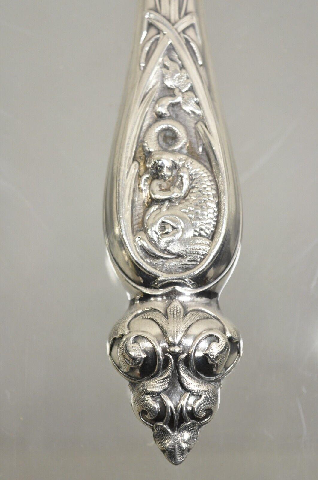 Antique English Victorian Silver Plated Figural Fish Service Fork Knife Set For Sale 2