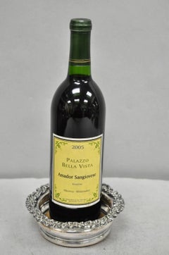 Antique English Victorian Silver Plated Floral Mahogany Bar Wine Bottle Coaster