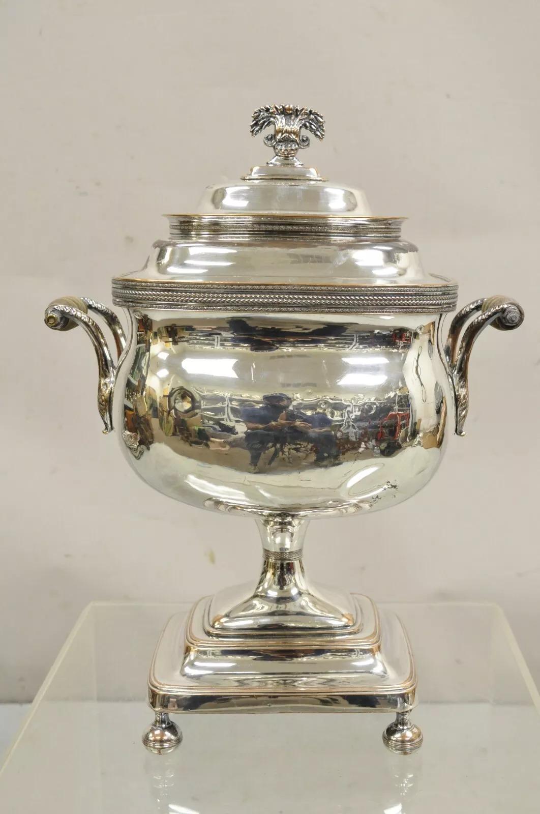 Antique English Victorian Silver Plated Footed Coffee Tee Dispenser Samovar 5
