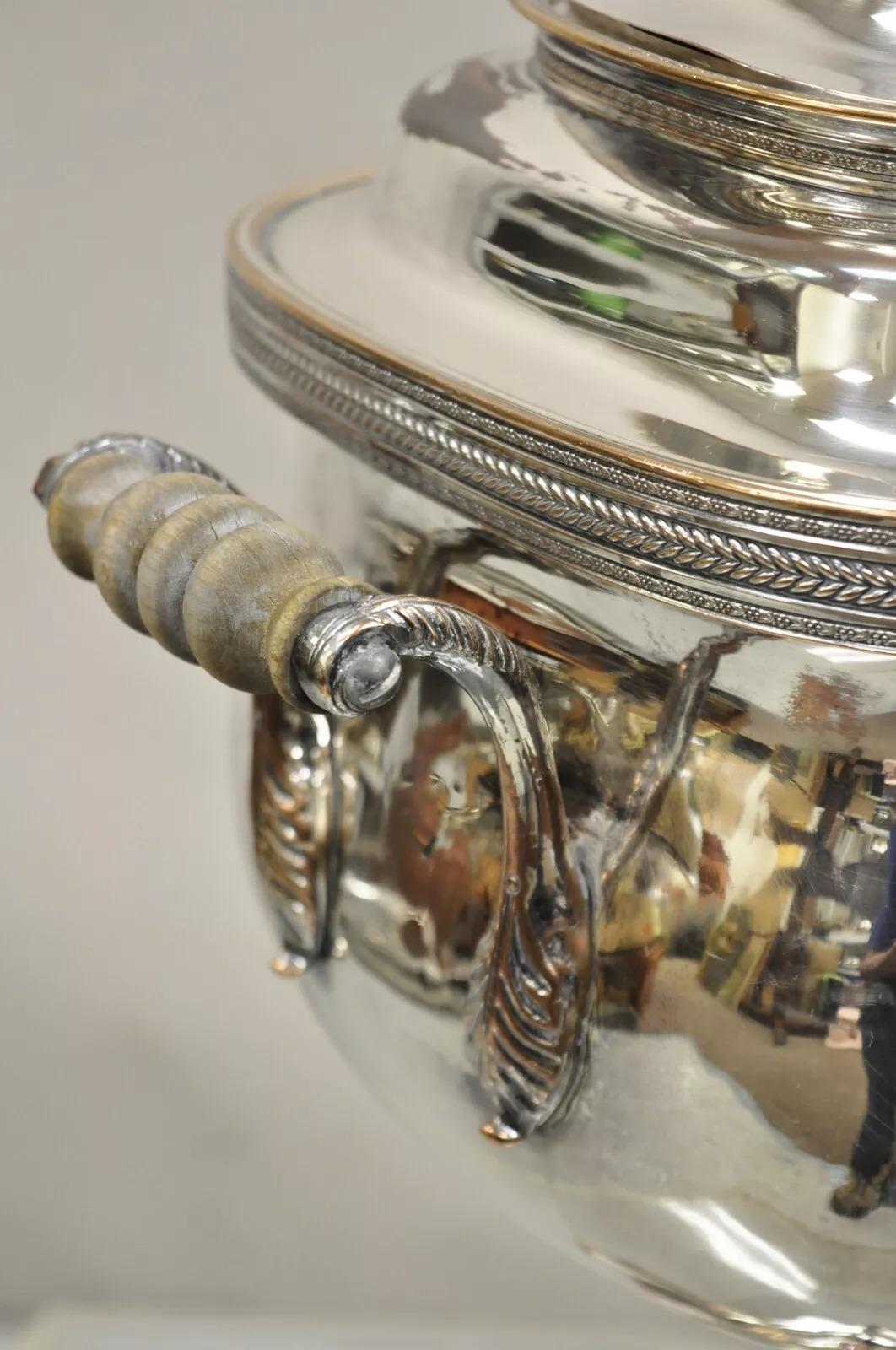 Antique English Victorian Silver Plated Footed Coffee Tee Dispenser Samovar 9