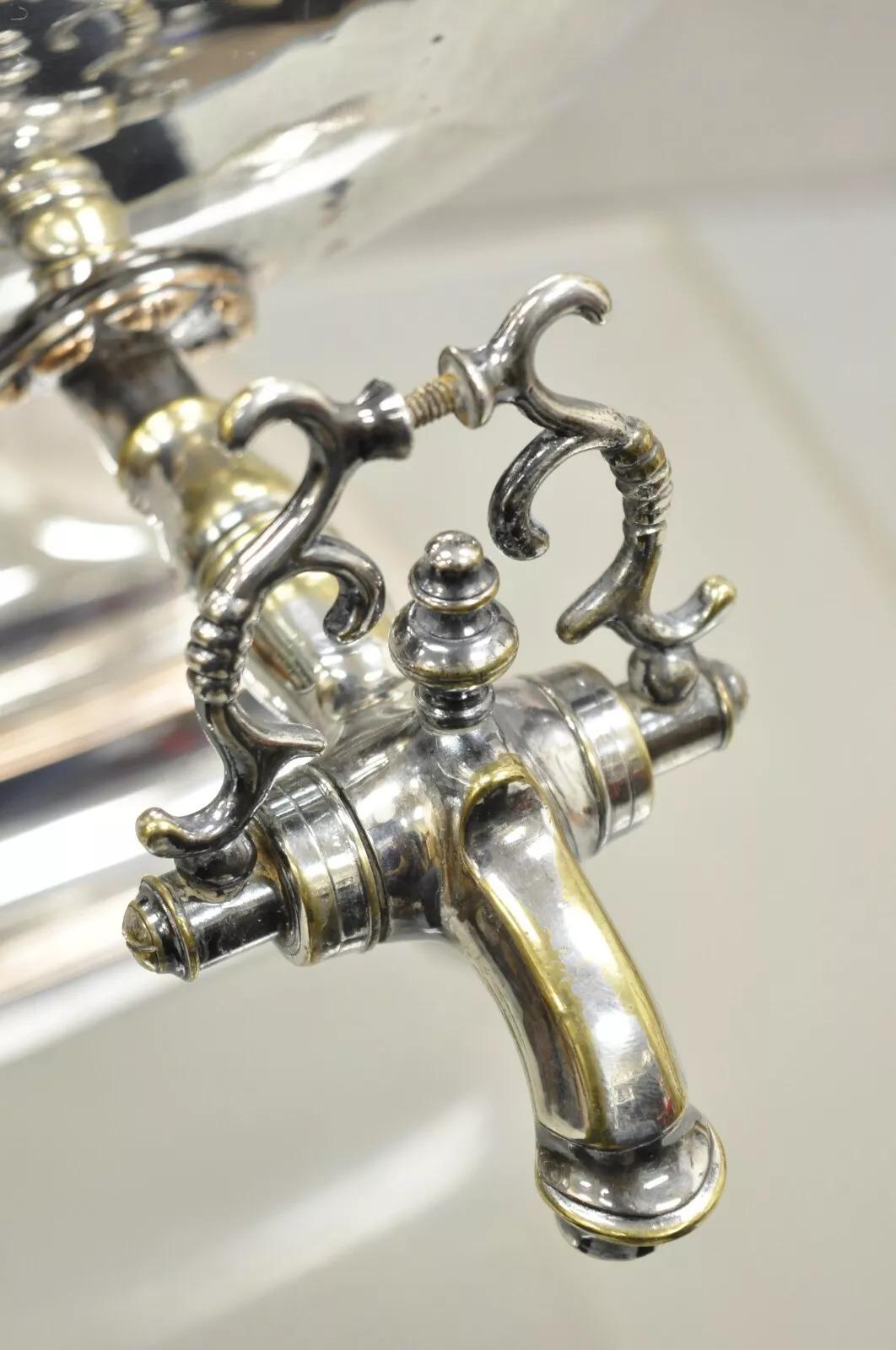 Antique English Victorian Silver Plated Footed Coffee Tee Dispenser Samovar In Good Condition In Philadelphia, PA