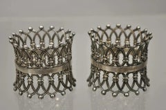 Antique English Victorian Silver Plated Fretwork Crown Napkin Rings - a Pair