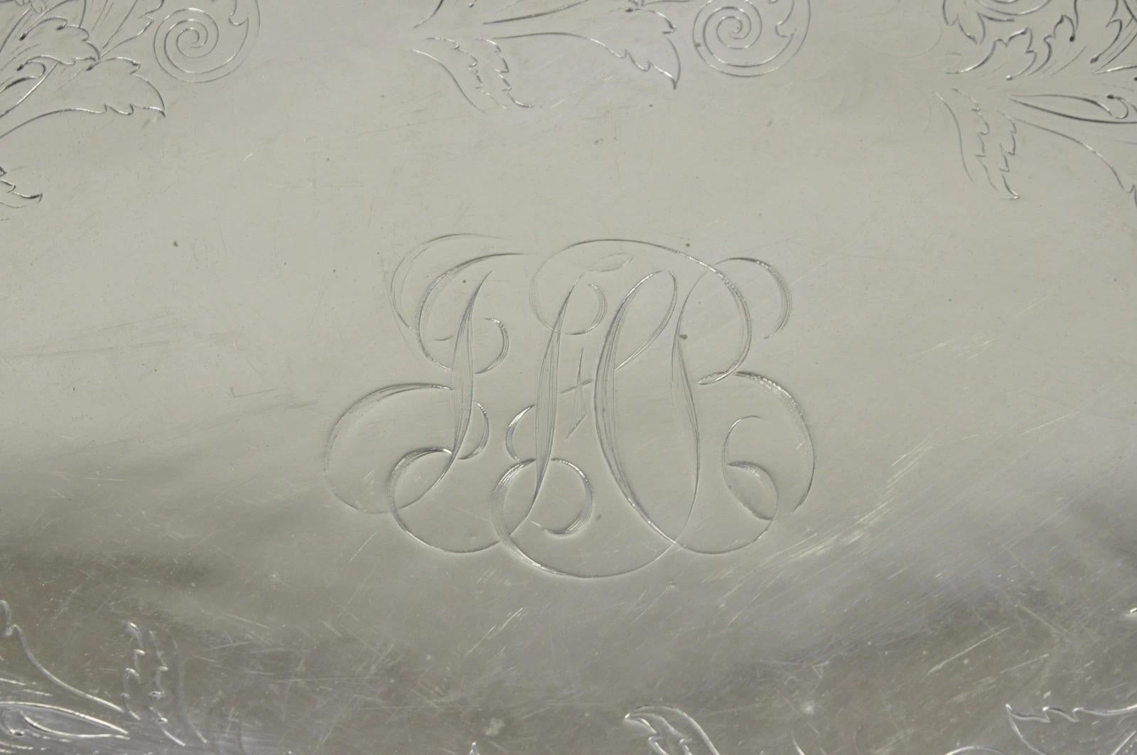 Antique English Victorian Silver Plated Grapevine Oval Bar Tray w/ Monogram For Sale 5