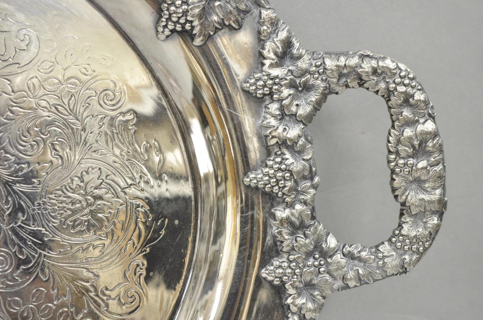 Antique English Victorian Silver Plated Grapevine Oval Bar Tray w/ Monogram For Sale 7