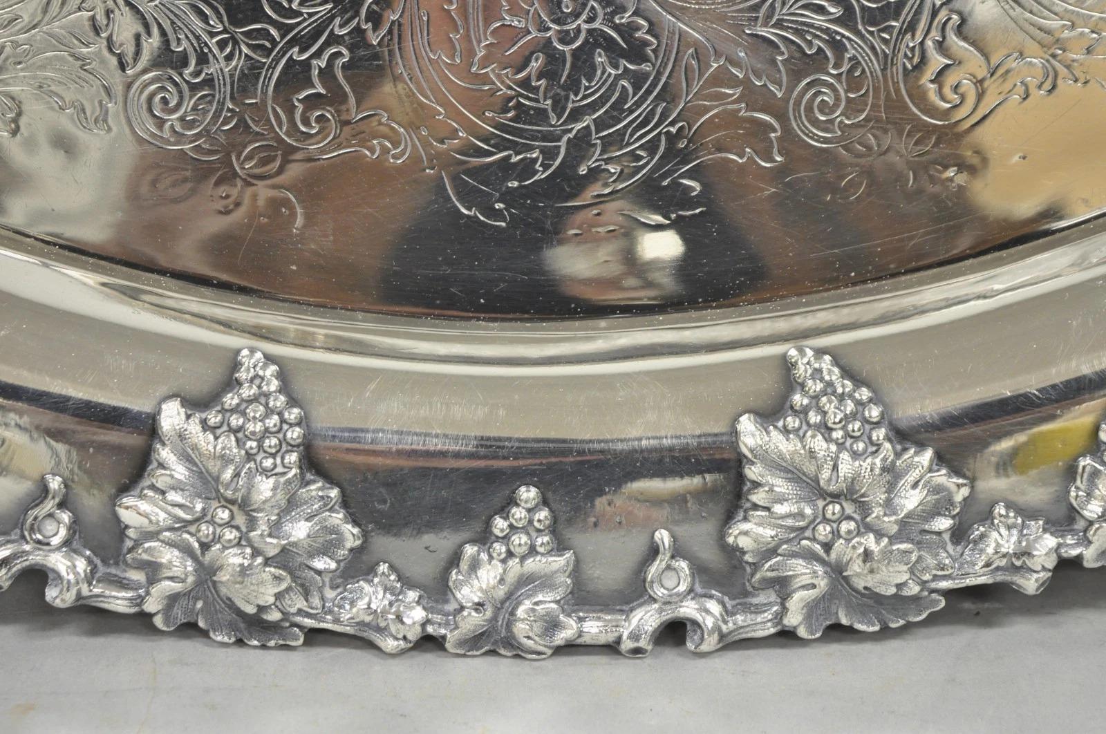 Antique English Victorian Silver Plated Grapevine Oval Bar Tray w/ Monogram For Sale 8
