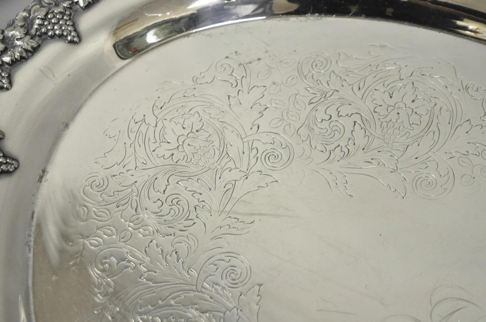 Antique English Victorian Silver Plated Grapevine Oval Bar Tray w/ Monogram For Sale 9