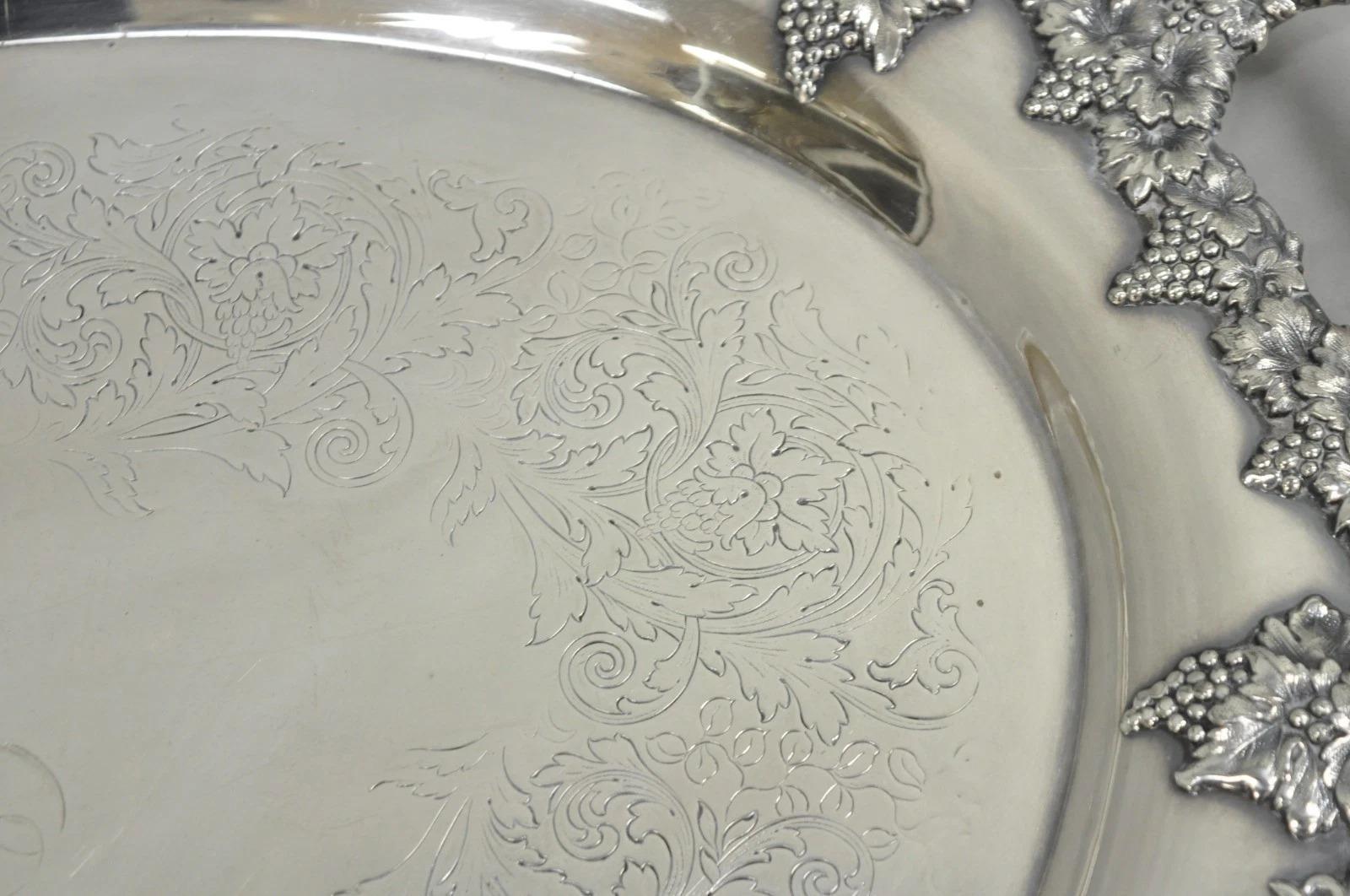 Antique English Victorian Silver Plated Grapevine Oval Bar Tray w/ Monogram For Sale 10