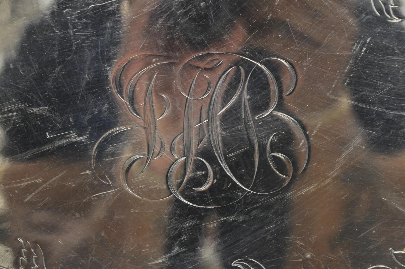 Antique English Victorian Silver Plated Grapevine Oval Bar Tray w/ Monogram For Sale 2