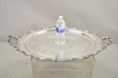 Antique English Victorian Silver Plated Large Oval Serving Platter Bar Tray
