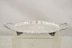 Antique English Victorian Silver Plated Ornate Grapevine Serving Platter Tray