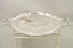 Antique English Victorian Silver Plated Ornate Oval Serving Platter Bar Tray