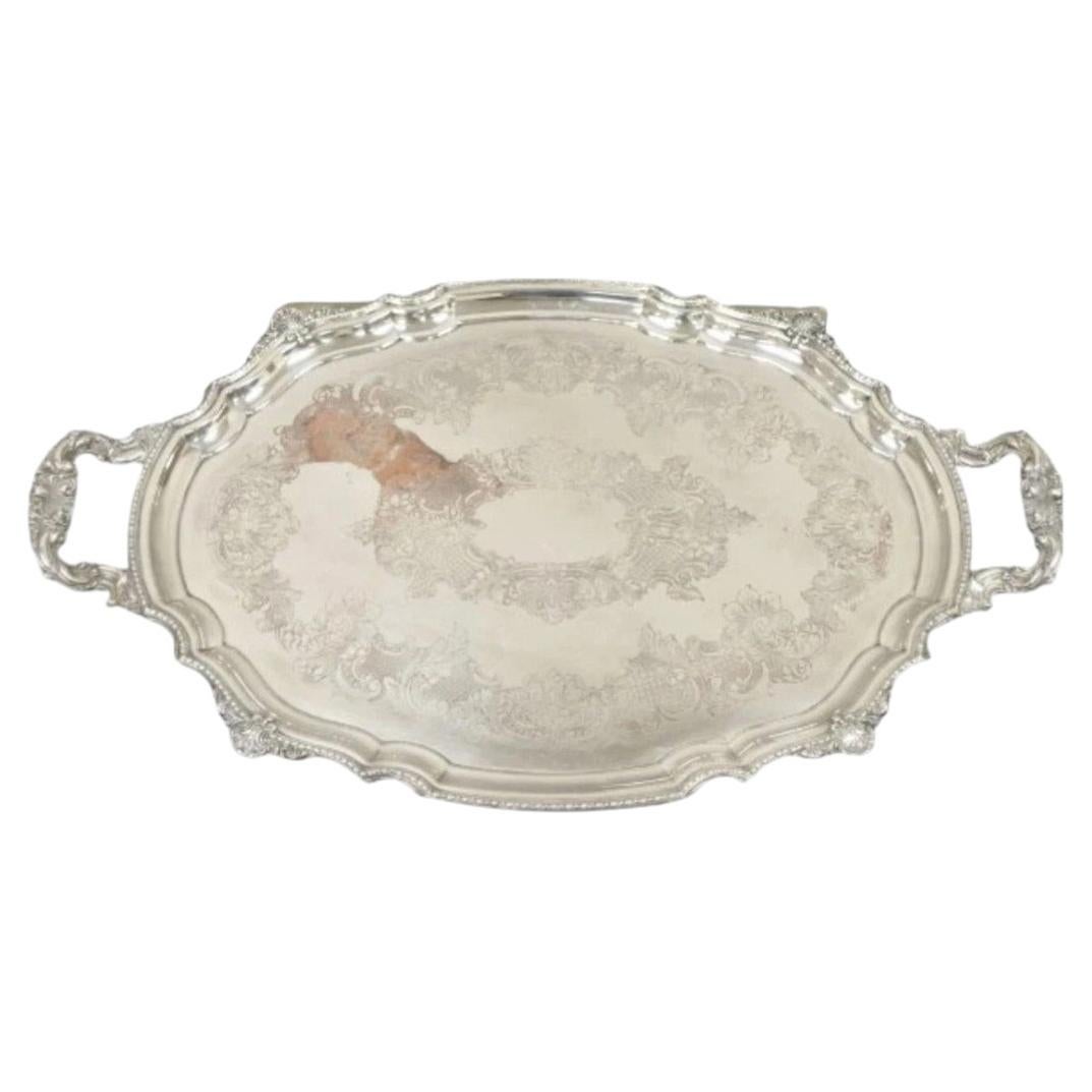 Bandeja ovalada decorada de plata chapada, de estilo victoriano inglés, para servir y de bar en venta